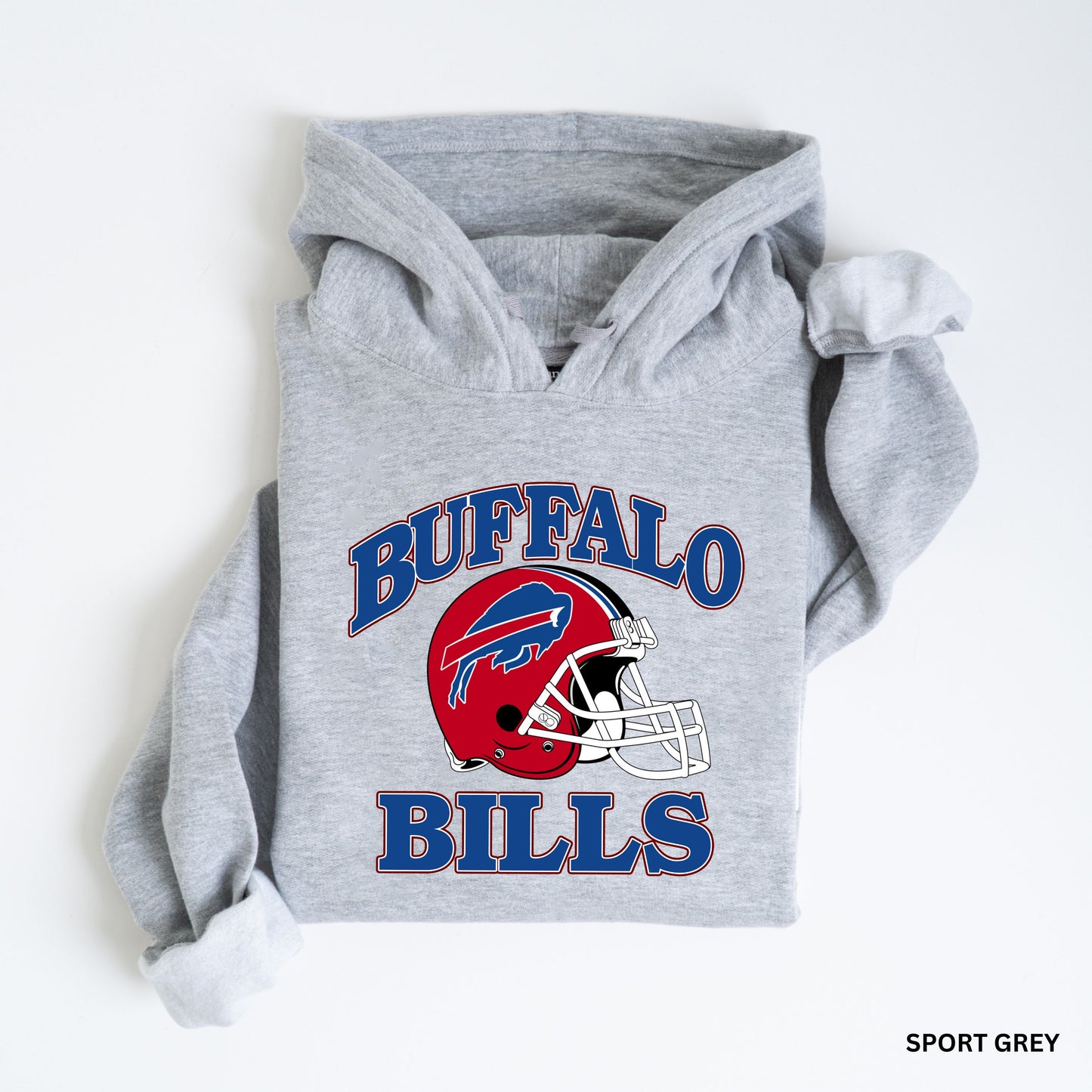 a gray hoodie with a buffalo bills helmet on it