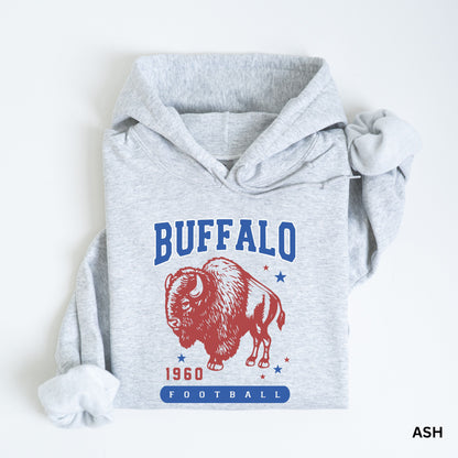 a gray hoodie with a buffalo buffalo on it