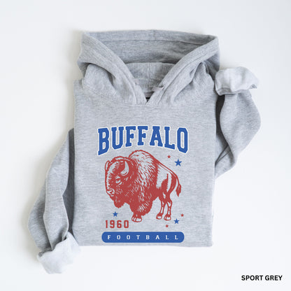 a gray hoodie with a buffalo on it