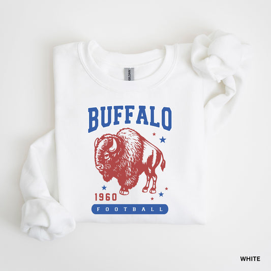 Retro Red/Blue Buffalo Football 1960 Crewneck Adult